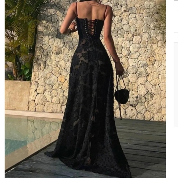 Seren black floral laceup corset dress - Picture 1 of 10